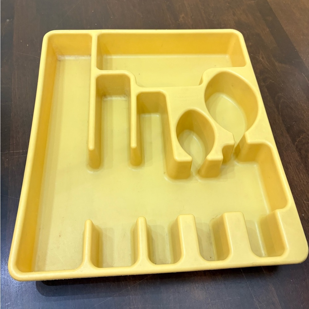Vintage Rubbermaid Yellow Plastic Utensil and Drawer Organizer Tray